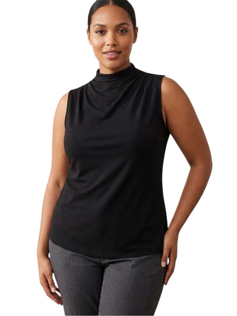 Bloomchic Black Draped Cowl Mock High Neck Sleeveless Top Size 14/16